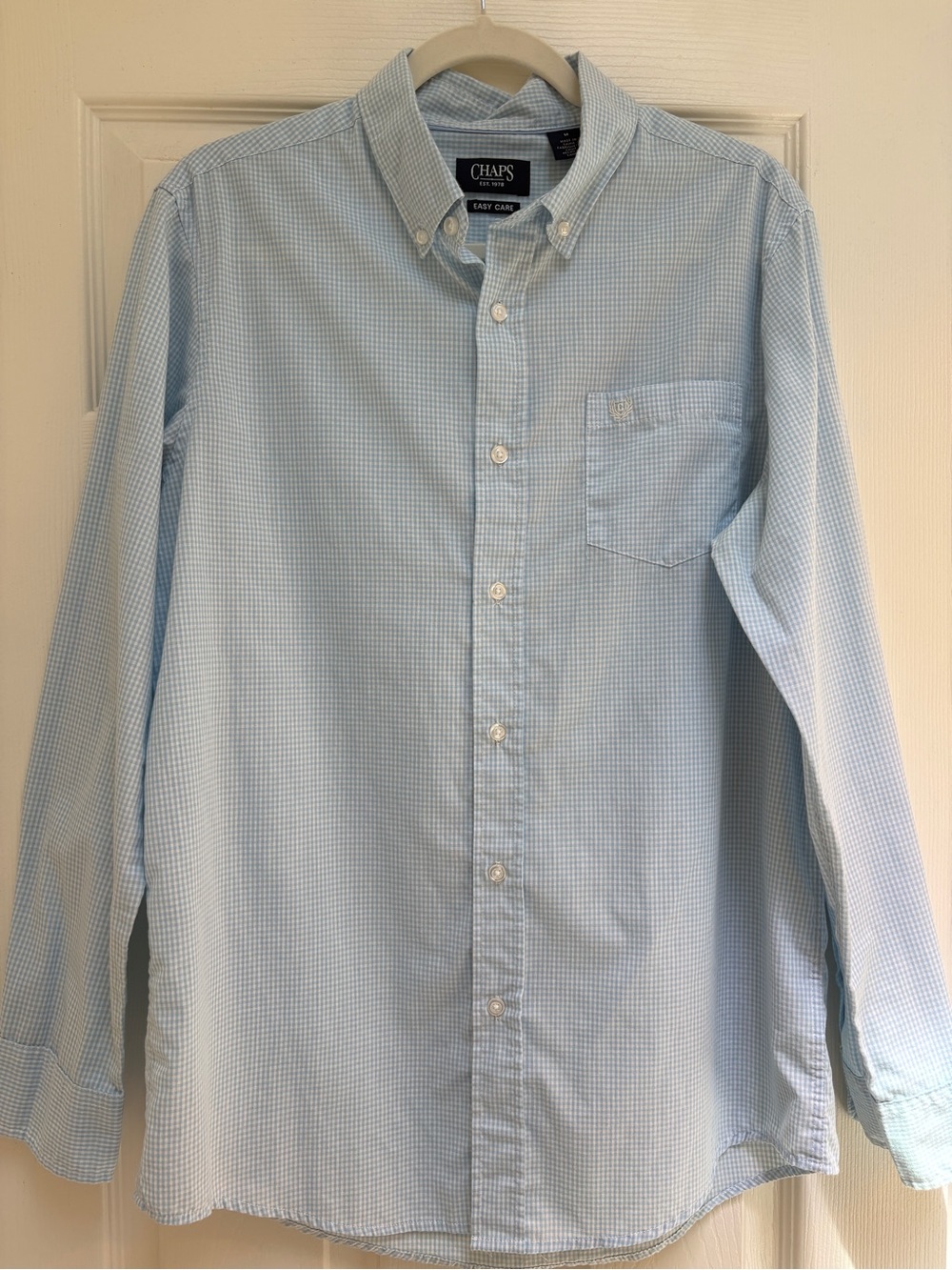 Chaps Light Blue Micro-Gingham Button-Down Shirt M #0026